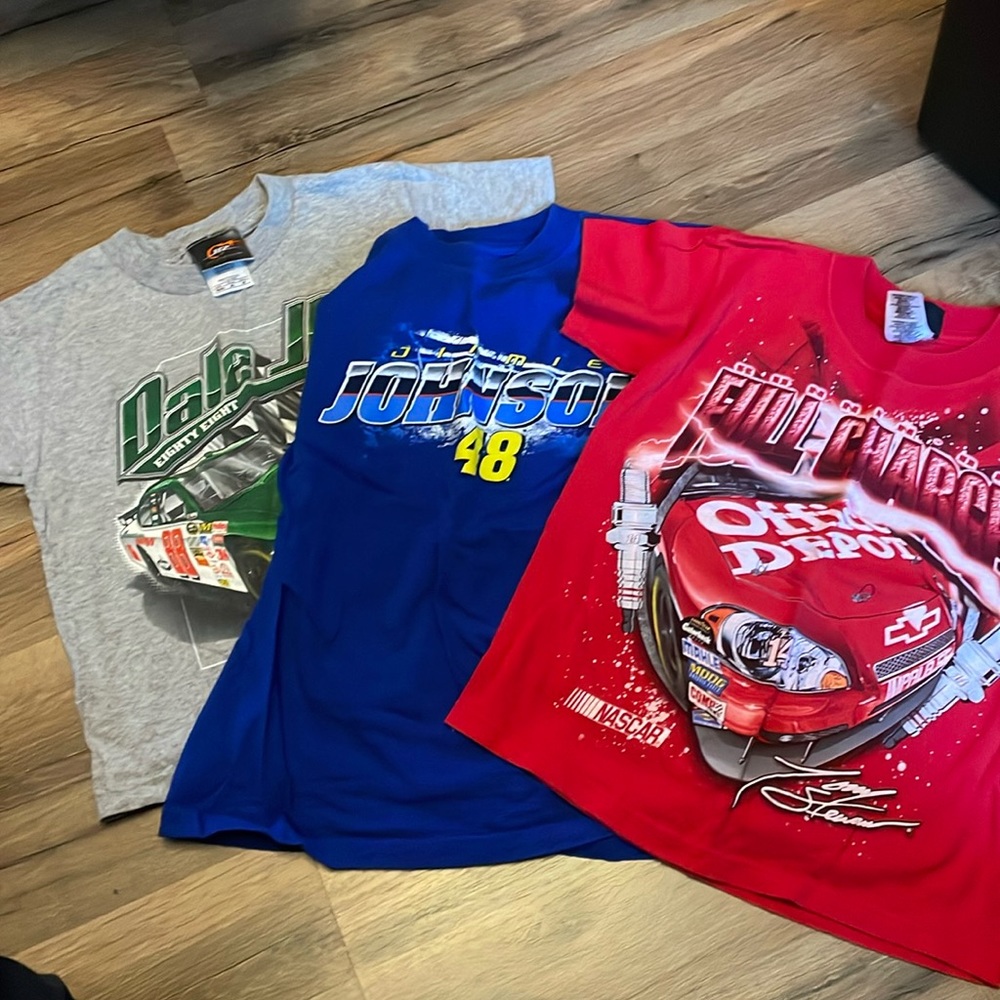 3 Youth NASCAR shirts.